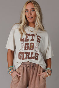 Graphic T Shirt  Motivational White LETS GO GIRLS Western Boots Tee Cotton