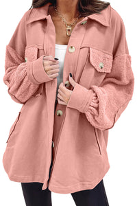 Peach Blossom Exposed Seam Elbow Patch Oversized Shacket