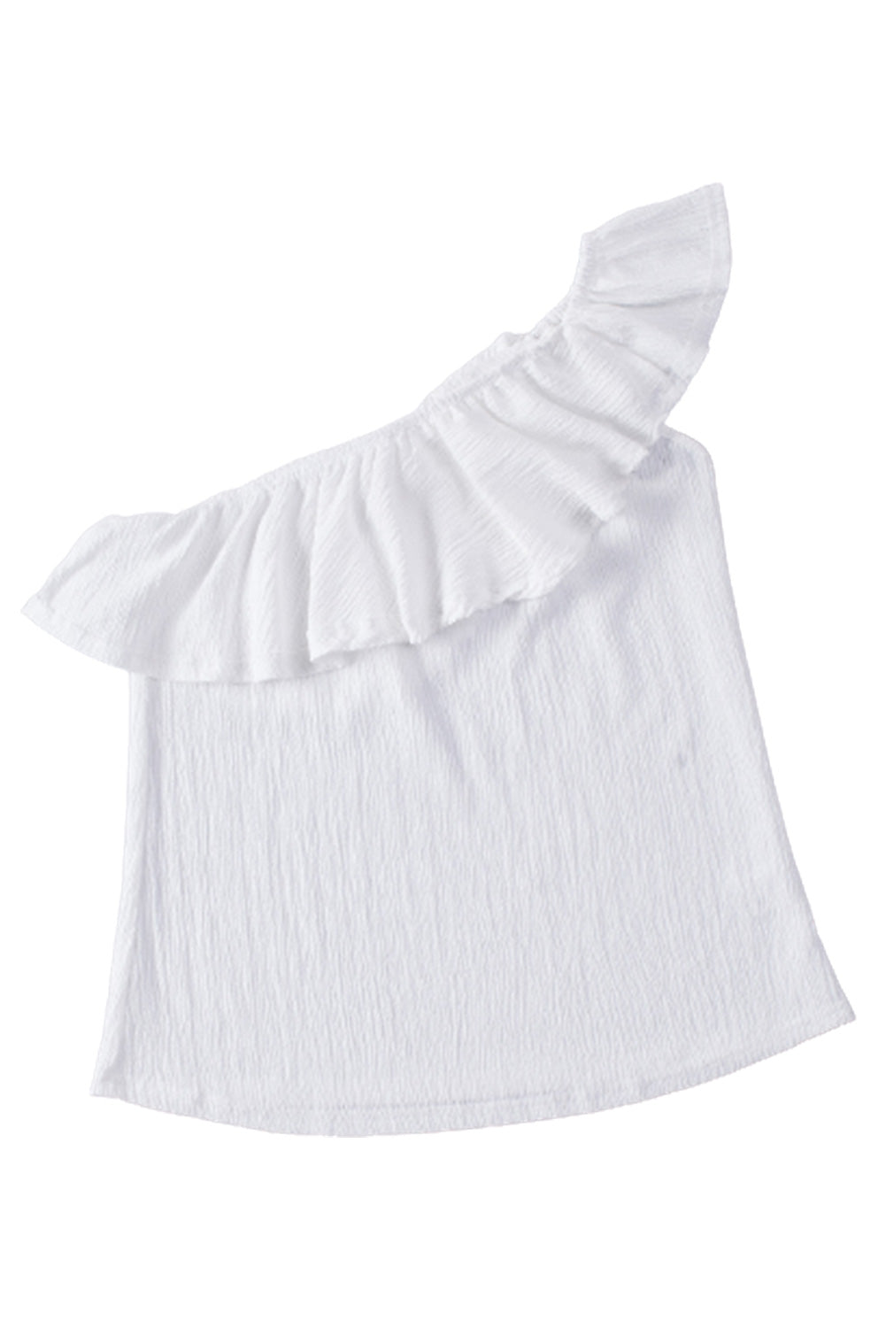 Women’s Off The Shoulder Top White Ruffle One Shoulder Crinkle Tank