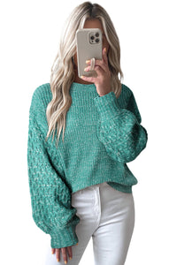 Women’s Sweatshirt Sea Green Cable Knit Sleeve Drop Shoulder Long Sleeve Fashion Sweater