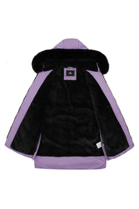 Women's Hooded Puffer Coat Purple  Plush Linen Zip Up Fashion Warm Jacket Outerwear