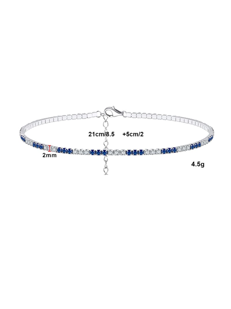 Sapphire Tennis Anklet 925 Sterling Silver Cubic Zirconia Simulated Diamonds Women's Fine Jewelry