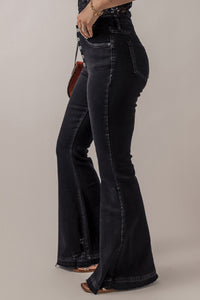 Women’s Black High Waist Button Front Flare Jeans