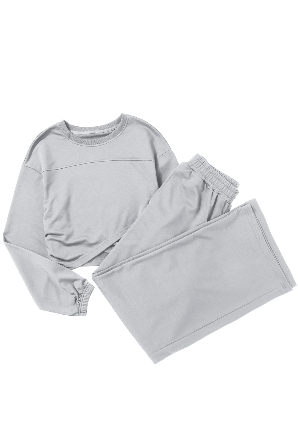 Light Grey Solid Criss Cross Crop Top and Pants Active Set Loungewear