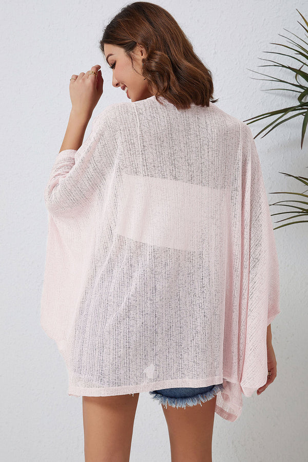 Pink Sheer Open Sweater Lightweight Knit Long Sleeve Cardigan