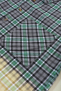 Blackish Green Contrast Plaid Patchwork Chest Pocket Button up Shacket