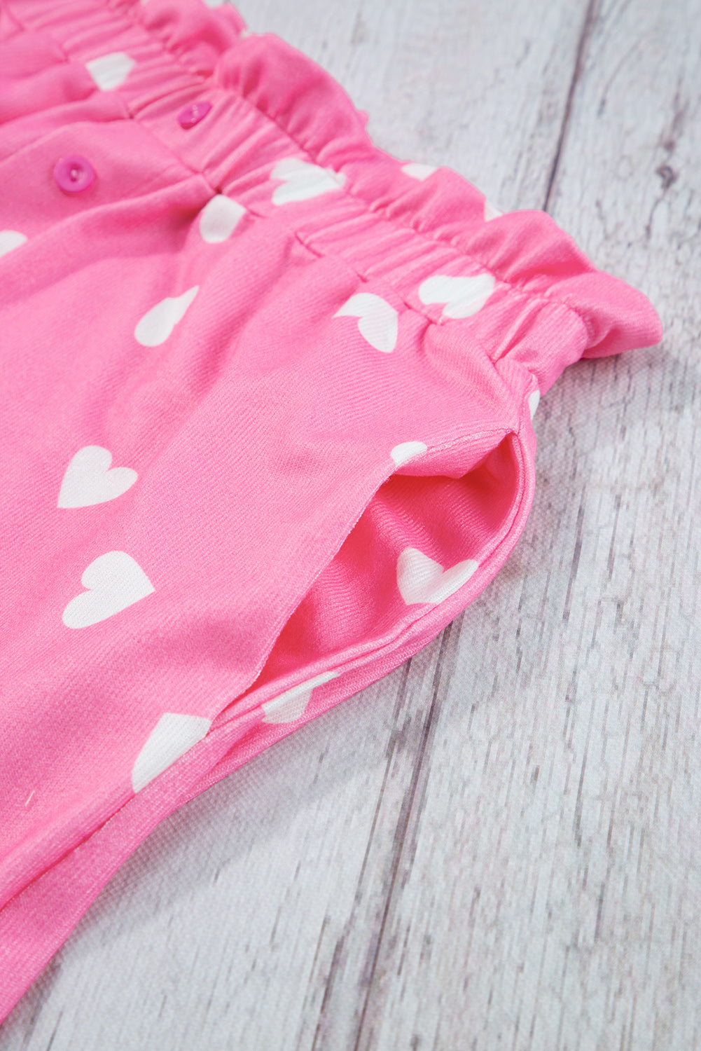 Pink Valentine Heart Print Long Sleeve Tee and Shorts Lounge Set Pajamas