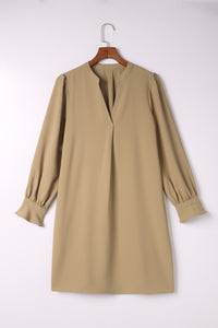 Nude Shirt Dress Apricot Split V Neck Ruffled Long Sleeves Shirt Dresses