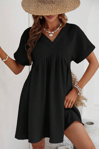 Women’s Black Dress Short Sleeve Lace V Neck Short Flowy Casual Fashion Dresses