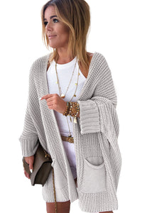 Grey Oversized  Open Sweater Fold Over Sleeve Sweater Cardigan