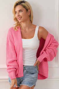 Pink Solid Pocketed Open Short Cardigan