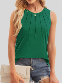 Pin-Tuck Round Neck Tank