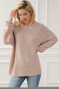 Multicolor Rolled Round Neck Drop Shoulder Sweater