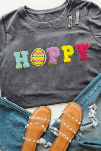 Gray Easter Egg HOPPY Chenille Patched Pattern Easter T Shirt And Gifts