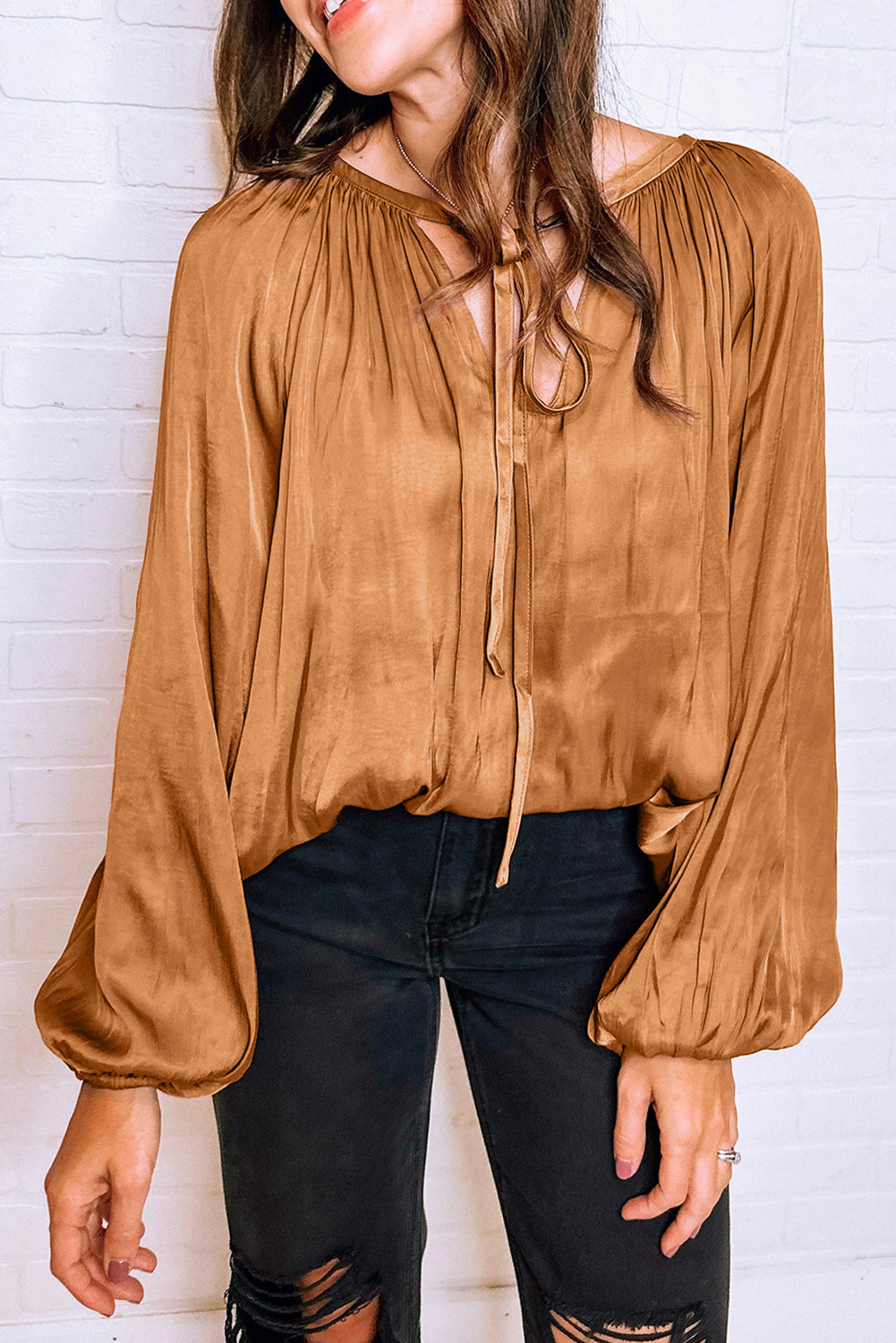 Tops, women’s fashion, cute clothes, women’s clothing, blouses, pretty blouses, brown tops, brown blouses