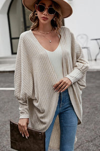 Parchment Bat Sleeve Wide Ribbed Knit Cardigan