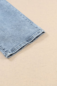 Sky Blue Light Wash Frayed Slim Fit High Waist Jeans