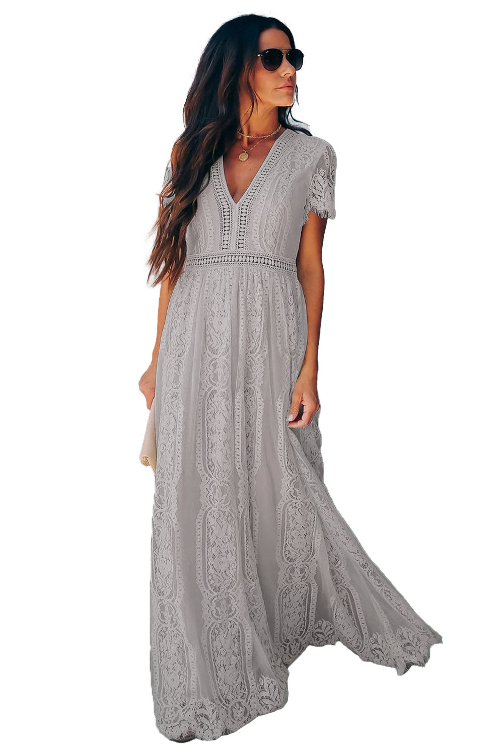 Gray Blue Fill Your Heart Lace Maxi Dress