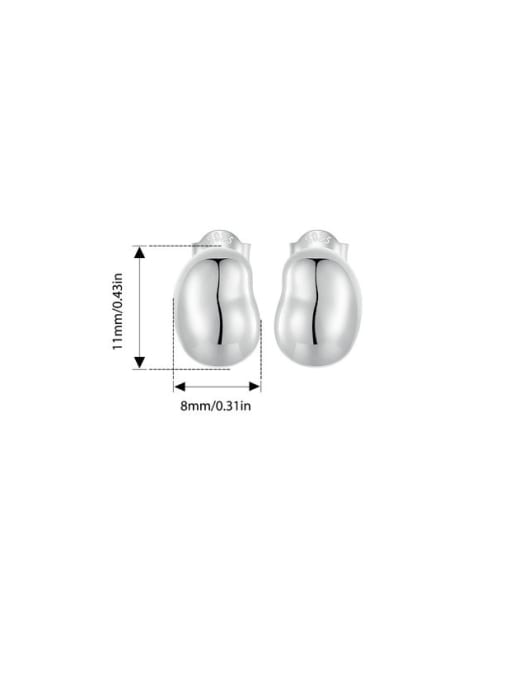 Bean Silver Stud Earrings, 925 Sterling Silver Solid Silver Plain Stud Earrings