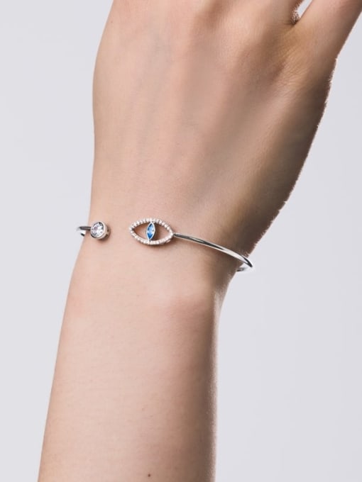 Eye Bracelet Cuff 925 Sterling Silver Cubic Zirconia Good Luck Dainty Jewelry