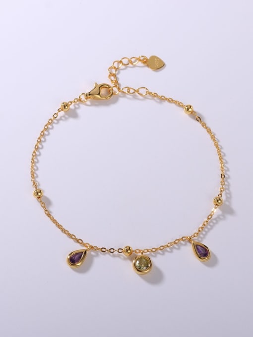 Colorful Zircon Charm Bracelet, 925 Sterling Silver 18K Gold Plated Luxury Bracelet