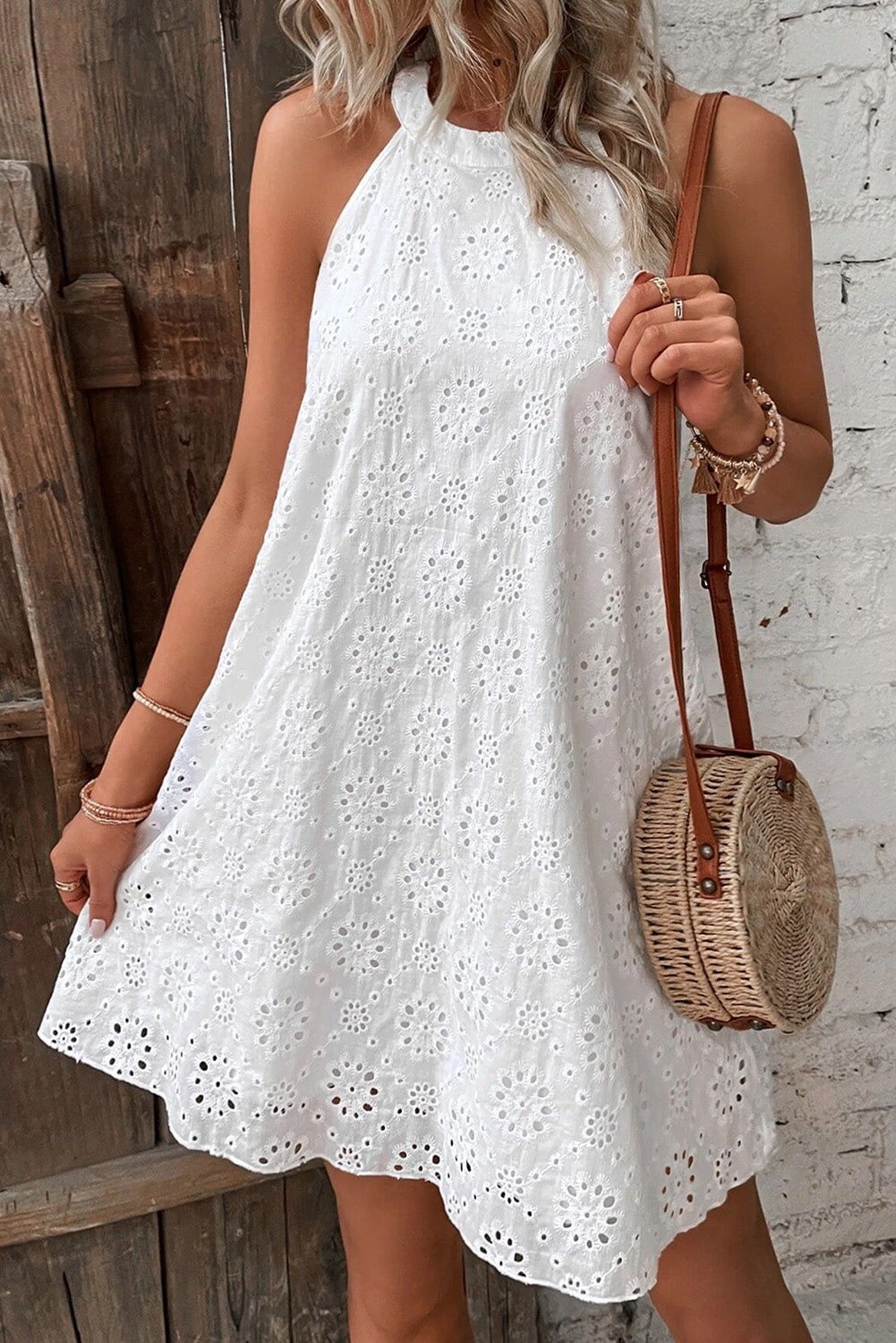 white dress, dresses, womens dresses, crochet womens dresses, vacation clothes, summer dress, halter white dresses, short sleeve white dress, womens fashion, womens clothing, cute clothes, casual womens fashion, short dresses, outfit ideas, light dresses, white womens clothing, casual dresses 