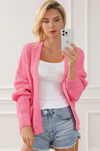 Pink Solid Pocketed Open Short Cardigan