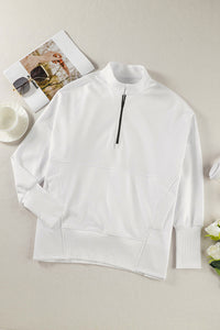 White Oversized Quarter-Zip Pullover Sweatshirt