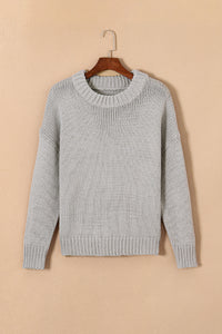 Light Grey Chunky Knit Turtle Neck Drop Shoulder Sweater