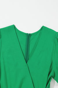 Bright Green Wrap V Neck Belted Elegant Jumpsuit Long Pants Romper