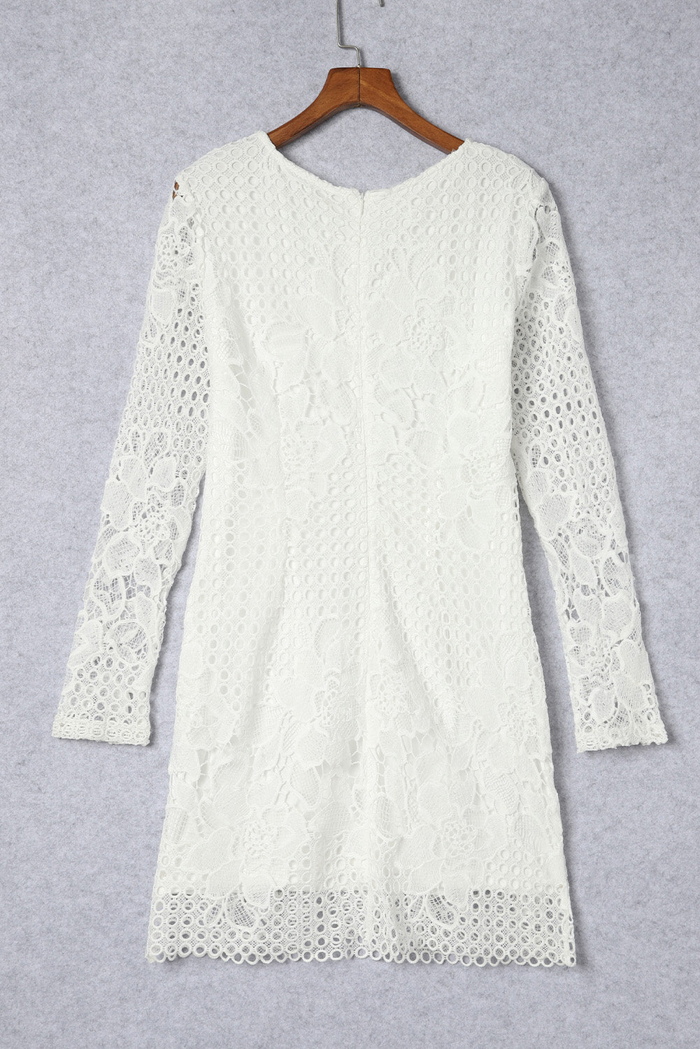 White Lace Hollowed Long Sleeve Bodycon Dress