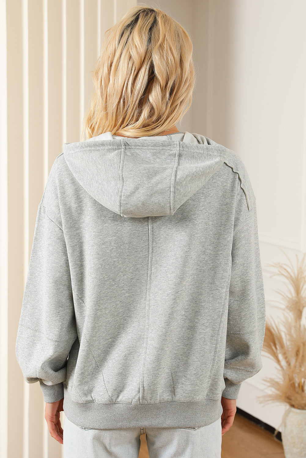 Gray Active Patchwork Detail Warm Winter Sweater Sweatshirt Hoodie