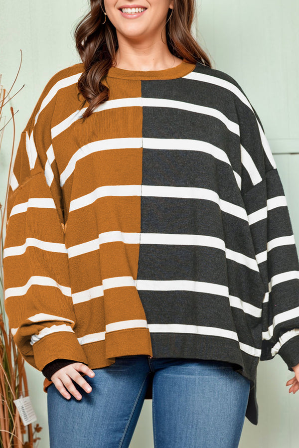 Plus Size Colorblock Striped Patchwork Loose Fashion Sweater