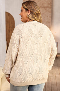 Fashion Open Sweater Apricot Plus Size Knitted Hollow out Button up Cardigan