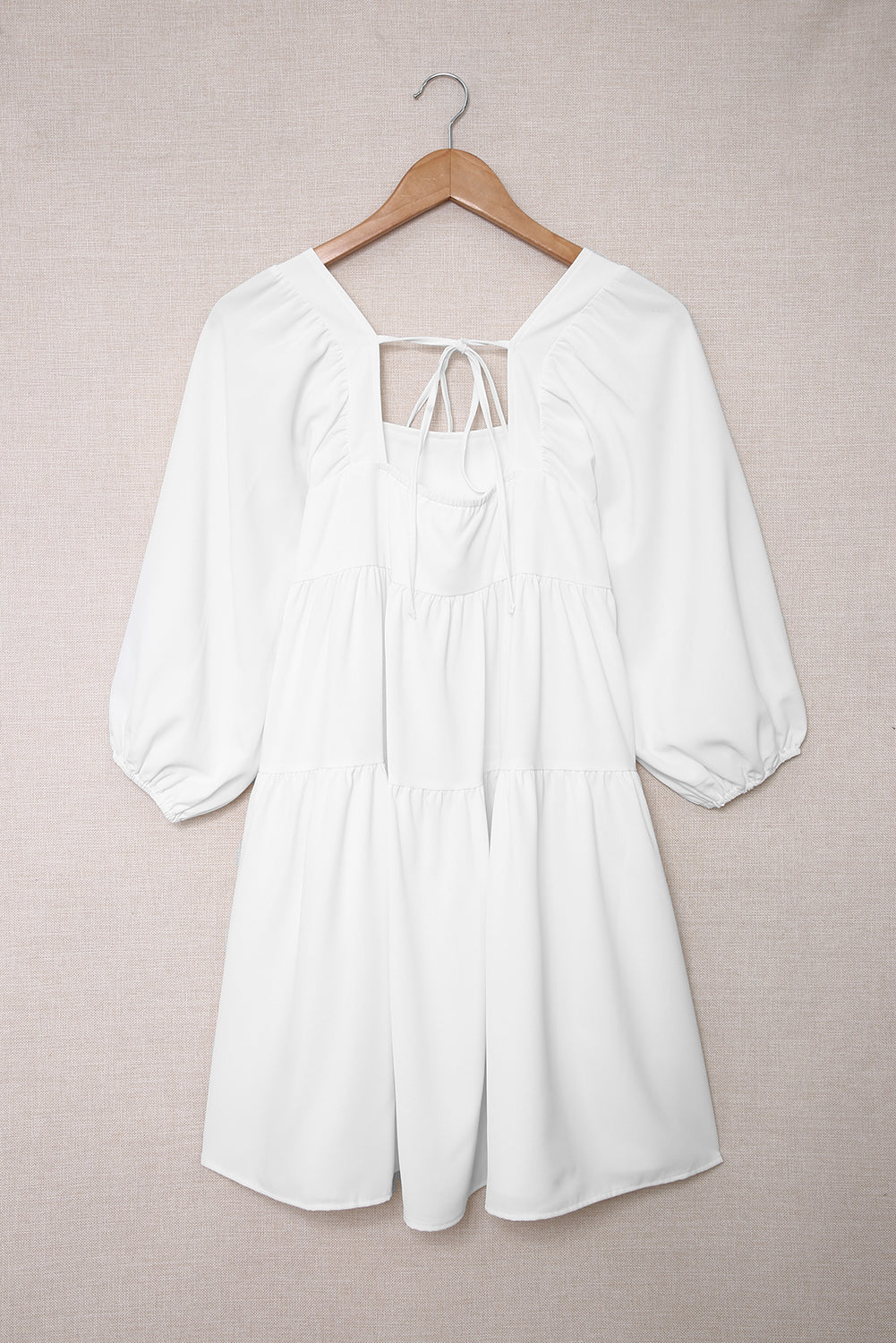 White Square Neck Half Sleeve High Low Mini Dress