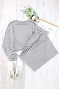 Light Grey Solid Criss Cross Crop Top and Pants Active Set Loungewear