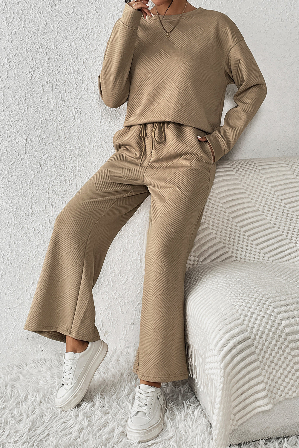 Khaki Ultra Loose Textured 2pcs Slouchy Outfit