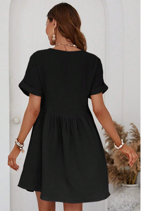 Women’s Black Dress Short Sleeve Lace V Neck Short Flowy Casual Fashion Dresses