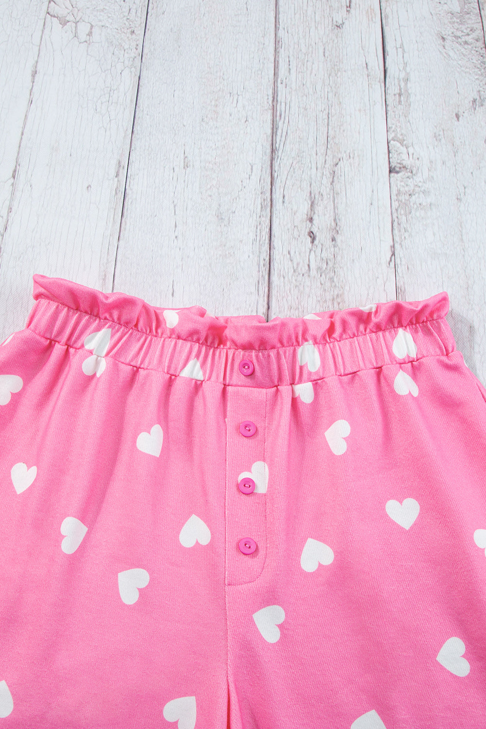 Pink Valentine Heart Print Long Sleeve Tee and Shorts Lounge Set Pajamas