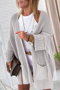 Grey Oversized  Open Sweater Fold Over Sleeve Sweater Cardigan