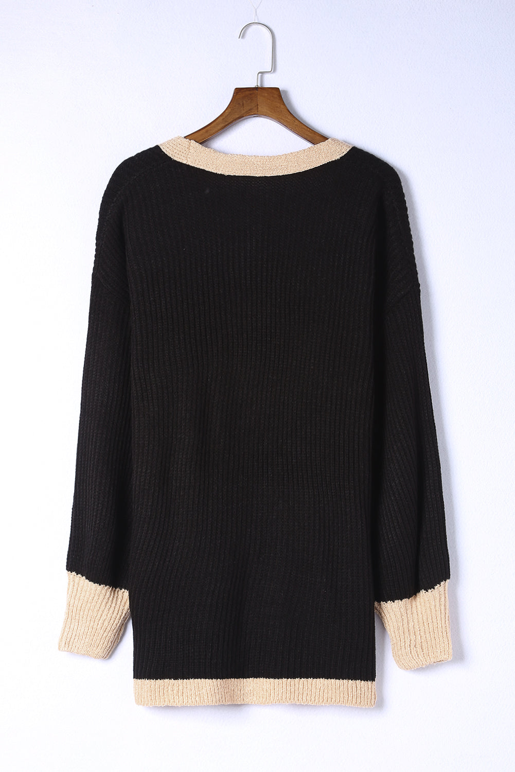 Black Contrast Trim Open Front Lantern Sleeves Cardigan