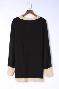 Black Contrast Trim Open Front Lantern Sleeves Cardigan