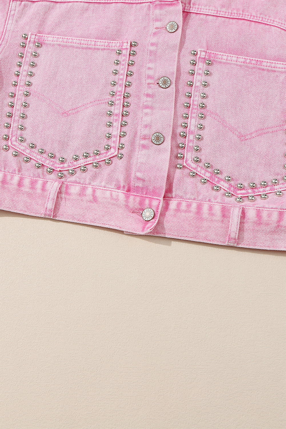 Pink Denim Jacket 100% Cotton Premium Luxury Fashion Women’s Rivet Studded Pocketed Light Pink Denim Jacket