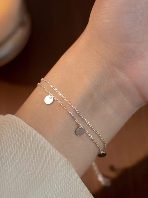 Layered Charm Bracelet, 925 Sterling Silver Dainty Coin Double Bracelet