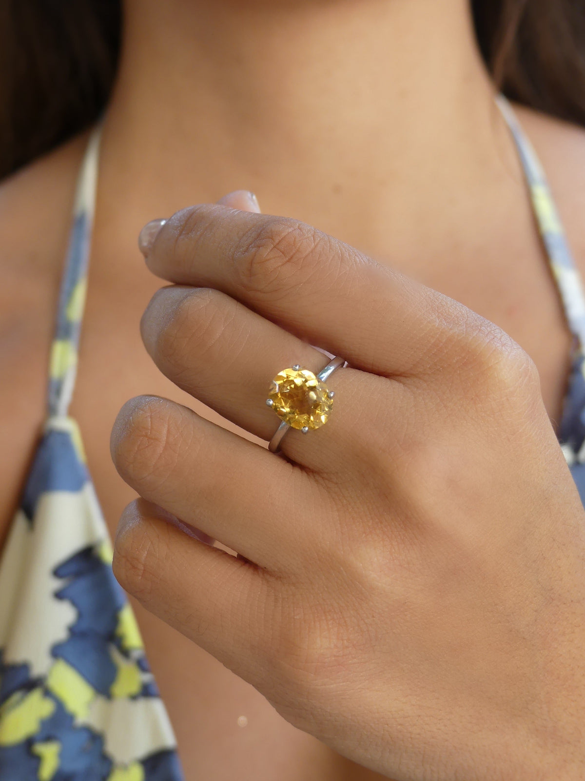 Citrine ring .925 sterling silver white gold, november birthstone dainty ring waterproof. Jewelry for prosperity and wealth. Kesley Boutique