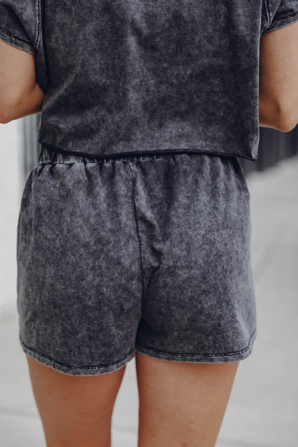 Matching outfit Set T-shirt and shorts Black Acid Washed Shorts and T shirt fashion set Top and Shorts Outfit