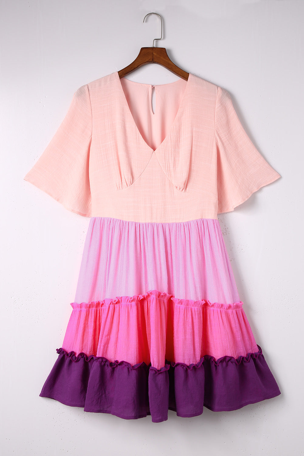 Pink Ombre Colorblock Tiered Dress