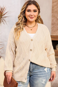 Fashion Open Sweater Apricot Plus Size Knitted Hollow out Button up Cardigan