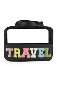 Black TRAVEL Chenille Letter Clear PVC Makeup Bag