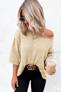 Off The Shoulder Top Apricot Textured Knit Drop Shoulder Tee